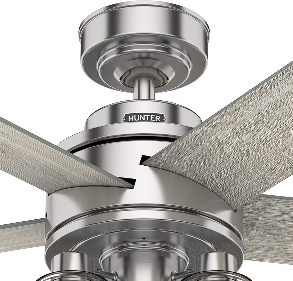 Hunter Fan 52 inch Contemporary Brushed Nickel Indoor Ceiling Fan with Light and Remote Control for Bedroom, Living Room/Family Room, Dining Room, Kitchen, Office (Renewed)