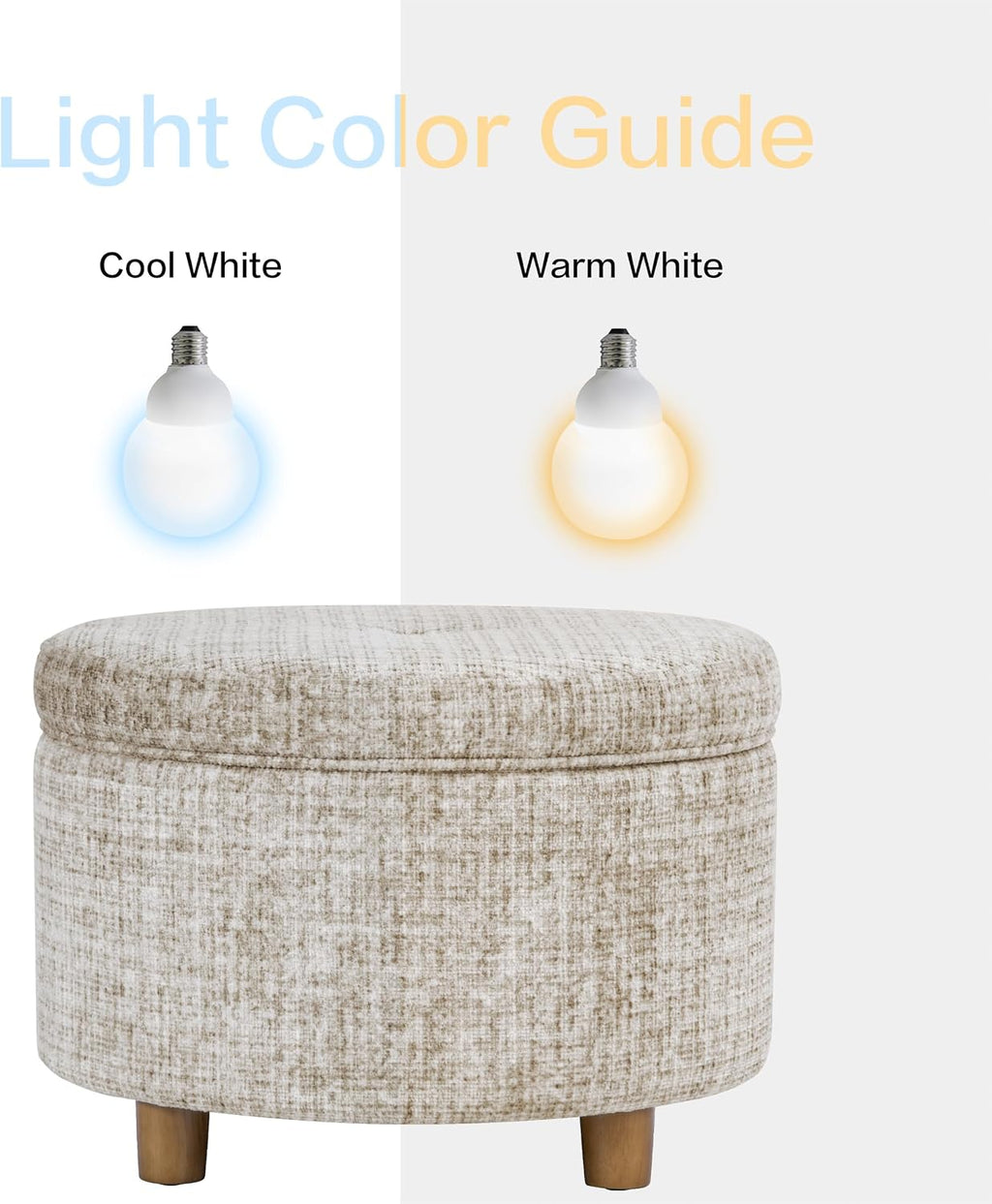 HomePop 24' Large Round Storage Ottoman - Cream Textural Woven
