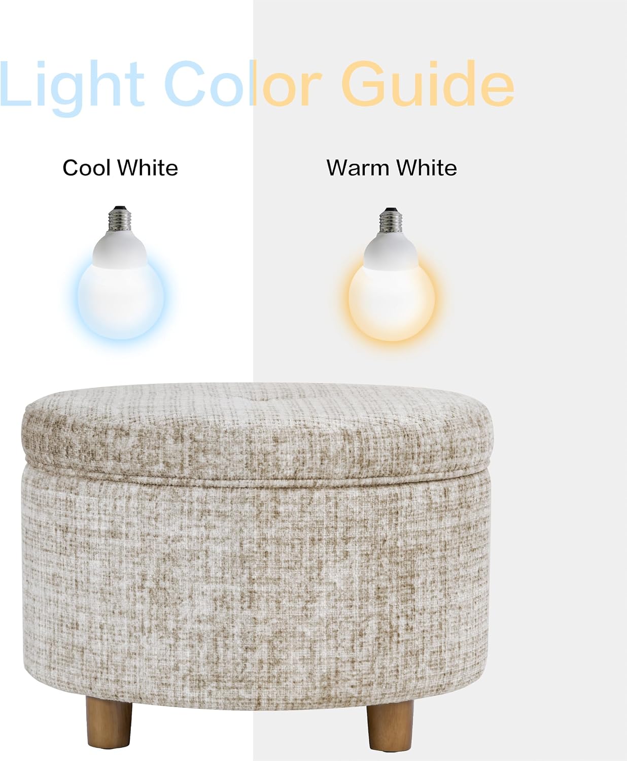 HomePop 24' Large Round Storage Ottoman - Cream Textural Woven