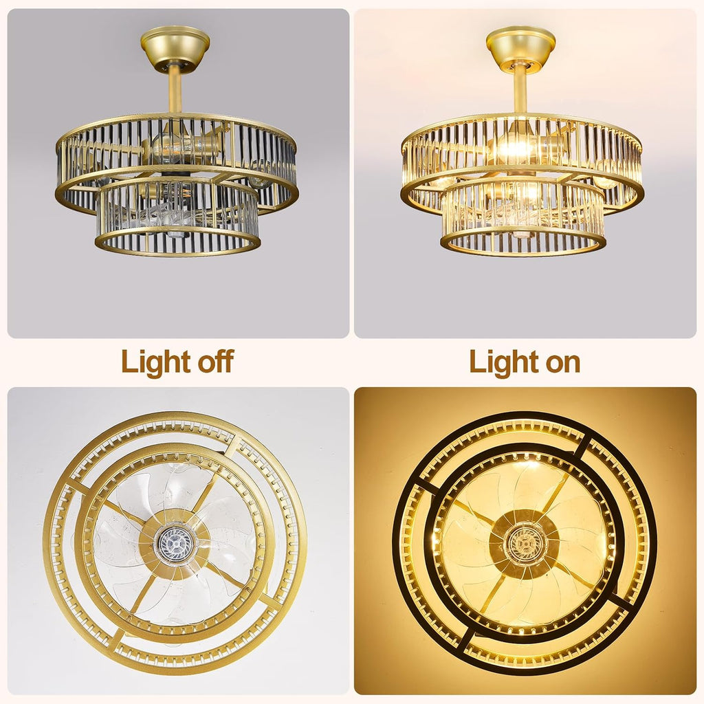 Depuley Bedroom Ceiling Fan with Lights: 20' Gold Chandelier Cagd Fan with Remote Control - Modern Crystal Fandelier for Girl's Bedroom Living Room Nursery (E26 Bulbs Not Included)