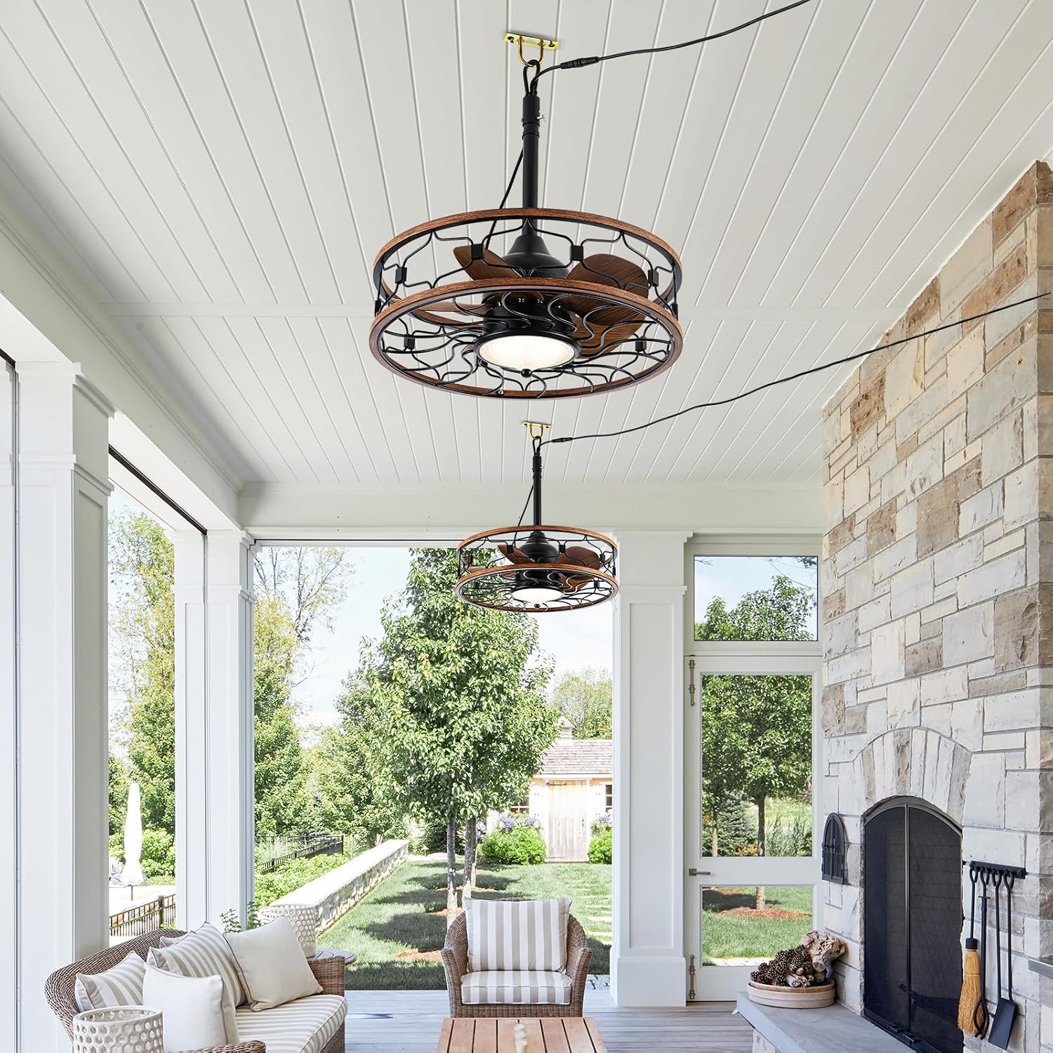 Outdoor Ceiling Fans for Patios Waterproof, Plug in Gazebo Fan Outdoor Hanging with Hook, 3 Color Light Remote Control, Strong 6 Speed, 20' Small Wet Rated for Outside Porch, Pergola, Garage