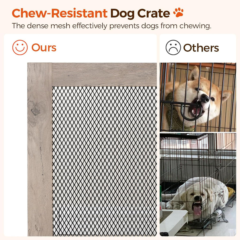 MAHANCRIS Corner Dog Crate Furniture, Wooden Dog Kennel End Table, Decorative Pet Crate Indoor Use, Furniture Style Dog House for Small Medium Dog, Dog Cage TV Stand, Greige and Black DCHG0801
