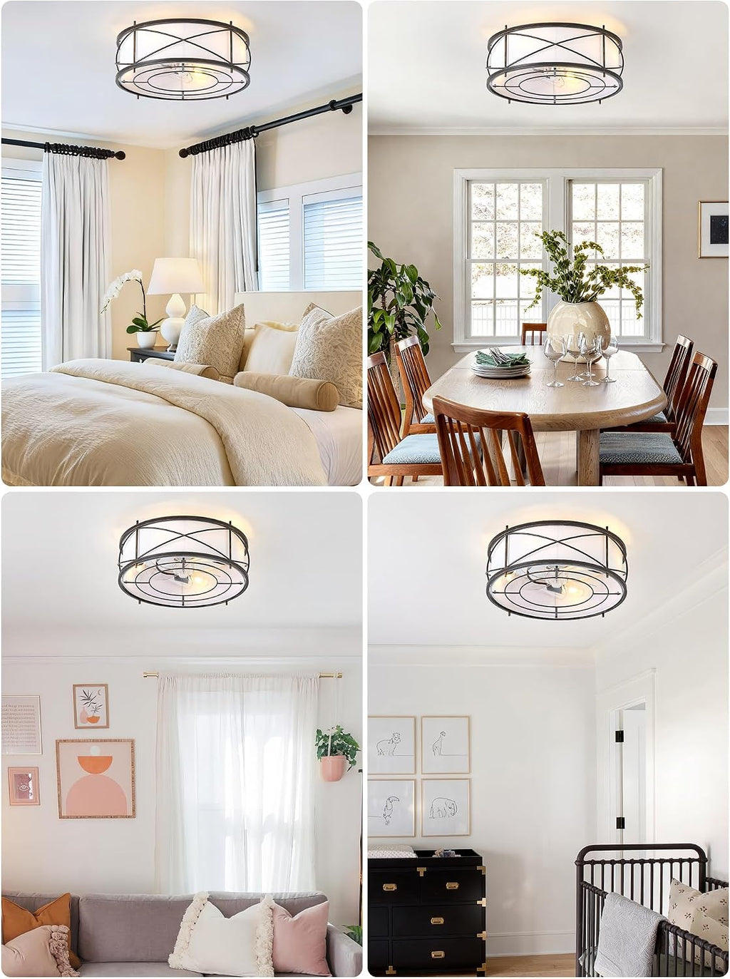 Black Flush Mount Farmhouse Ceiling Fan with Lights, 20' Caged Rustic Ceiling Fans with Light and Remote, Enclosed with 6 Speeds for Living Room, Bedroom, Nursery