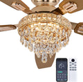 Crystal Ceiling Fan Fandelier with Lights-Ceiling Fans with Lights,54' Low Profile and Remote Control, Flush Mount, Reversible, Dimmable, Noiseless,Gold Ceiling Fan for Bedroom