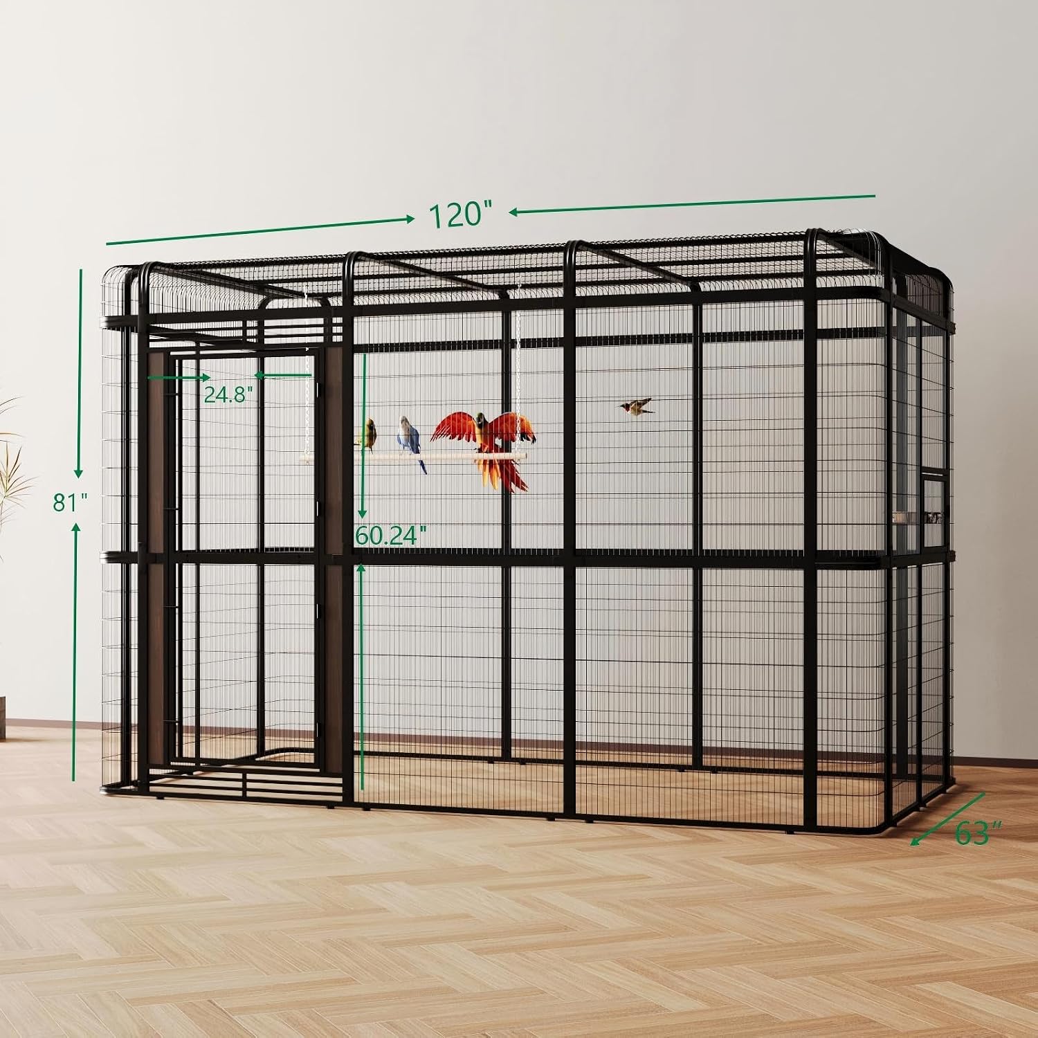 120' Heavy Duty Outdoor Walk-in Bird Cage – Carbon Crystal Board & Metal Aviary for Macaw, Budgie, Conure, Lovebird & More,Spacious Flight Cage (Black)
