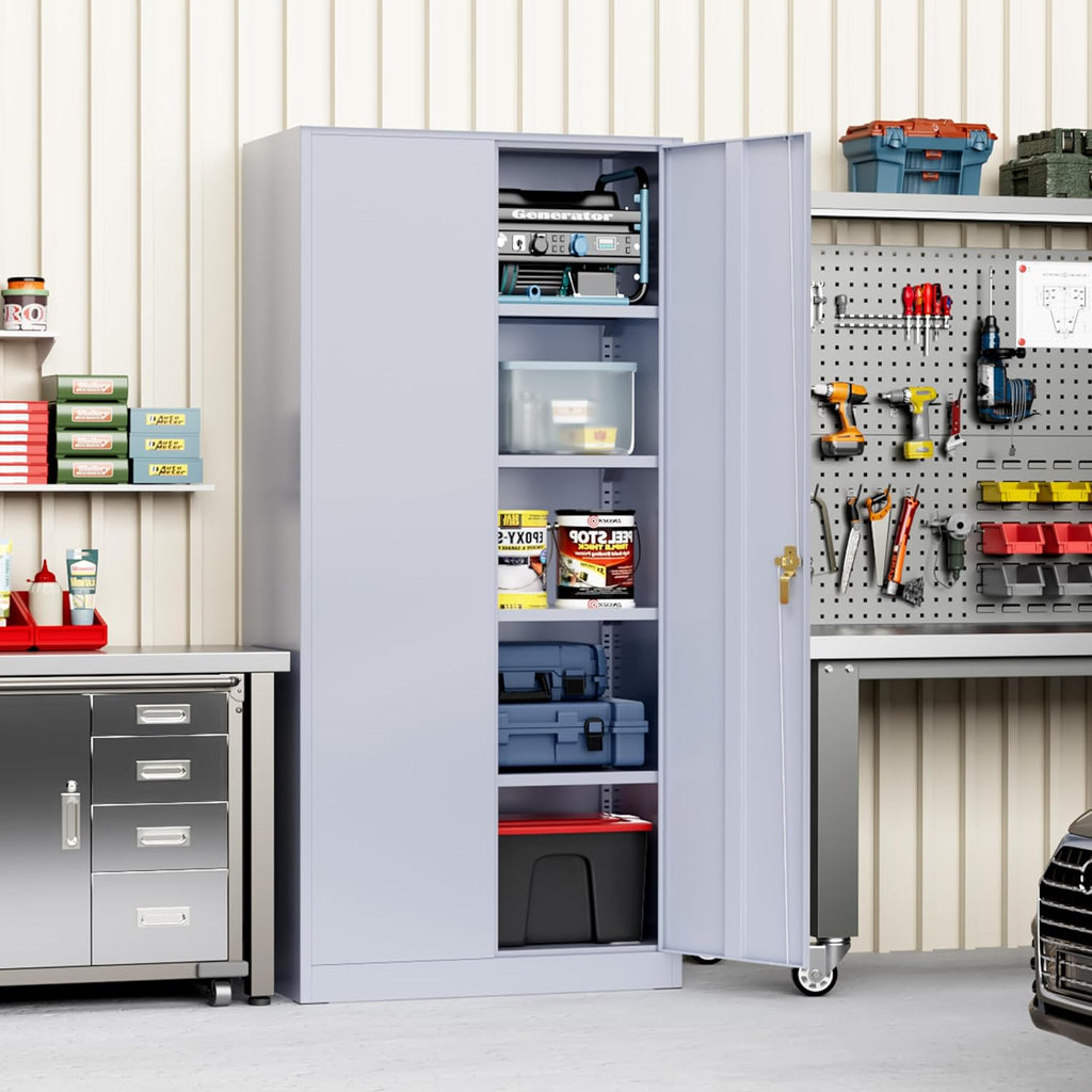Greenvelly Metal Storage Cabinet with Doors and Shelves, 72' Inch Locking Metal Cabinet,Garage Storage Cabinet for Garage Office School Warehouse (Dark Gray)