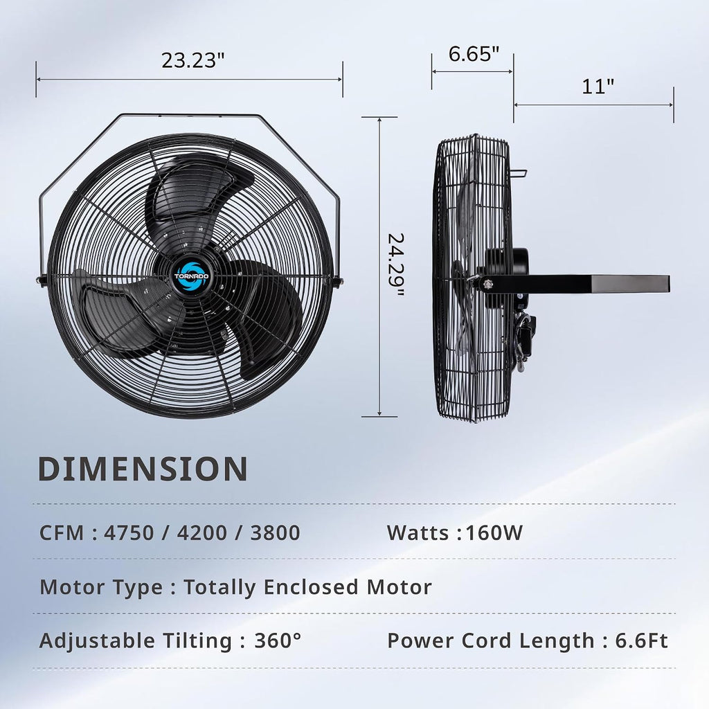 Tornado 20-Inch High Velocity Outdoor Wall Fan, IPX4 Water-Resistant, 3-Speed 4750 CFM, UL Safety Certified for Industrial, Commercial, Residential & Greenhouse Use