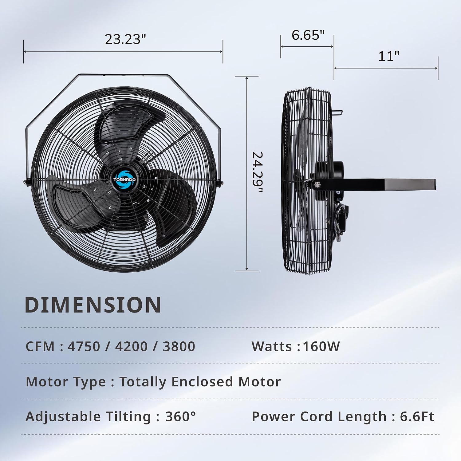 Tornado 20-Inch High Velocity Outdoor Wall Fan, IPX4 Water-Resistant, 3-Speed 4750 CFM, UL Safety Certified for Industrial, Commercial, Residential & Greenhouse Use