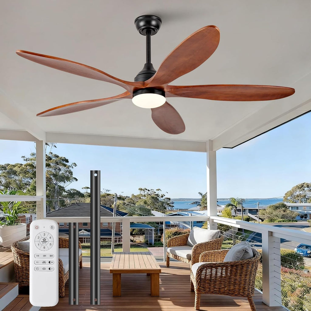 OKDNEG 60 Inch Ceiling Fans with Lights and Remote, Black 5 Blade Outdoor Ceiling Fans,3CCT Dimmable,Timer,Quiet DC Motor,6 Speed,Indoor Outdoor Ceiling Fan for Offices Farmhouse Gazebo Patio