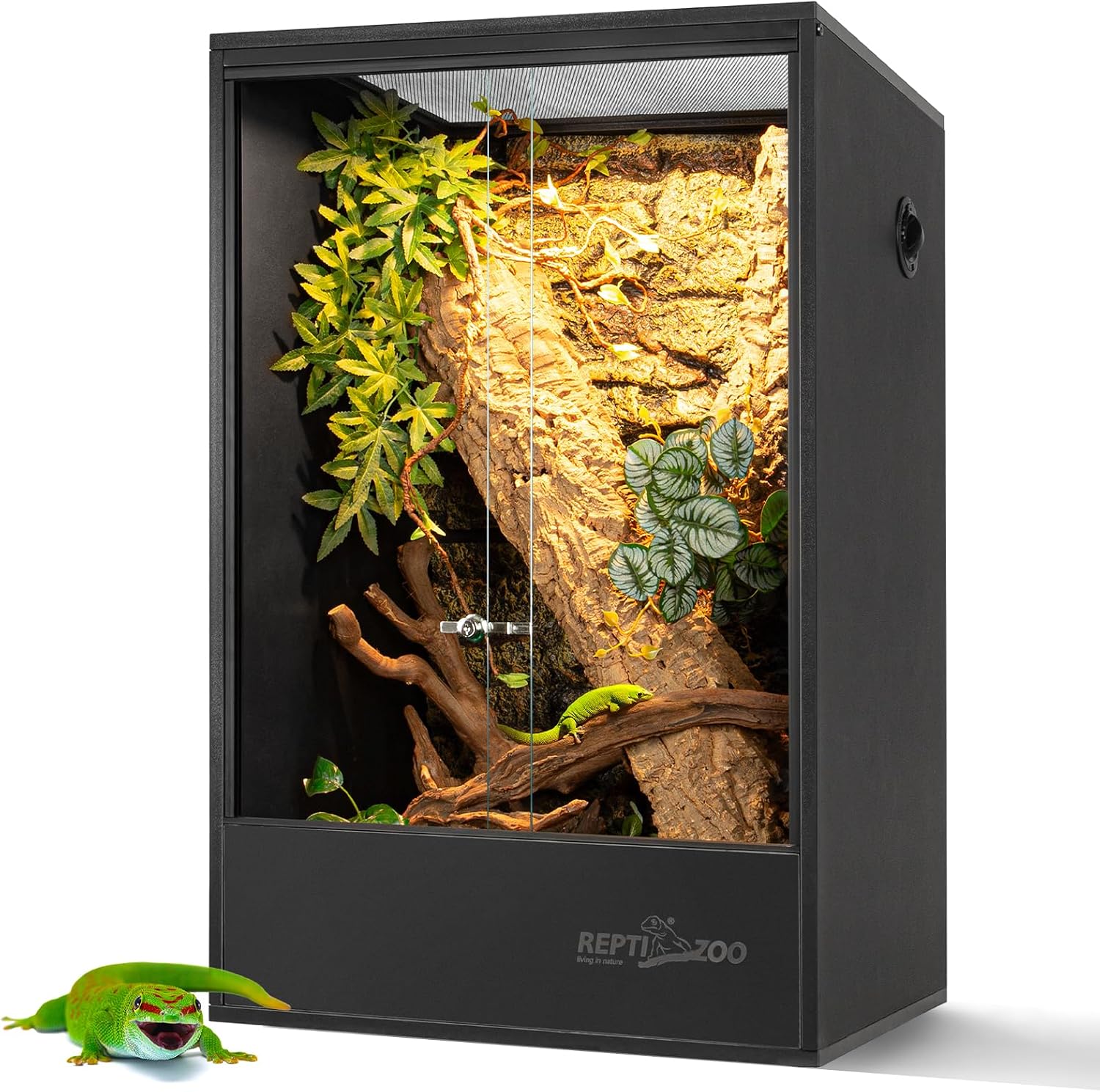 REPTI ZOO 67 Gallon PVC Tall Reptile Tank, 24 x18x36 inch Large Reptile Terrarium for Gecko Lizard Chameleon Frog Snake, Enclosure Habitat with Sliding Door & Top Screen Ventilation