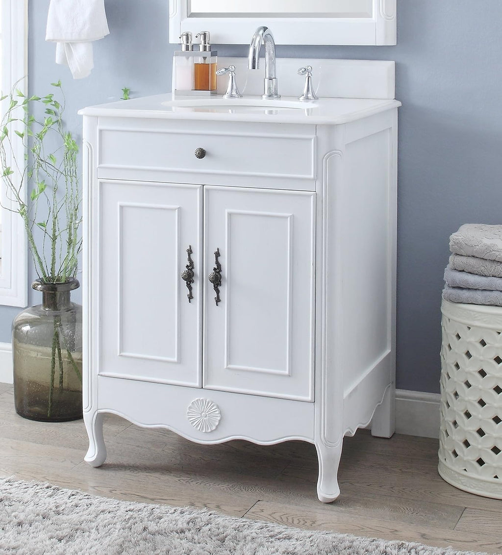 26' Daleville Antique White Shabby Chic Bathroom Sink Vanity 838AW