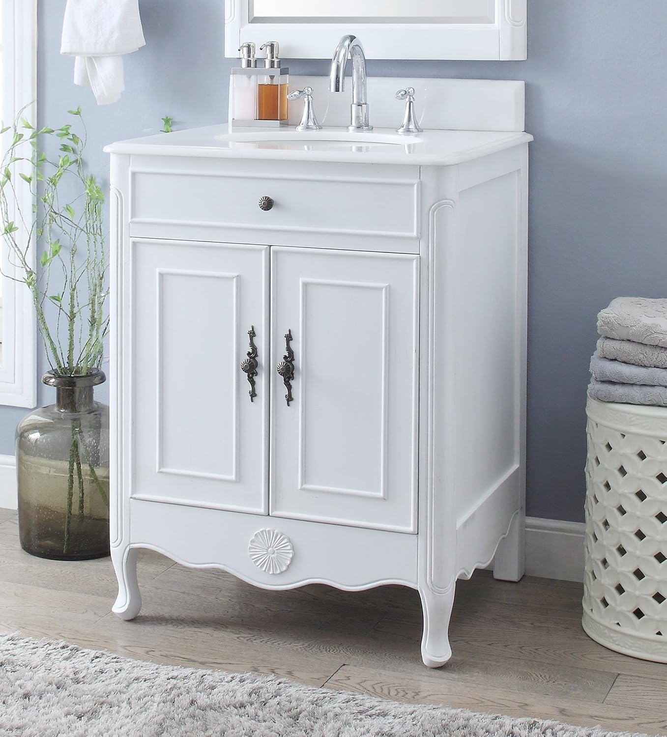 26' Daleville Antique White Shabby Chic Bathroom Sink Vanity 838AW
