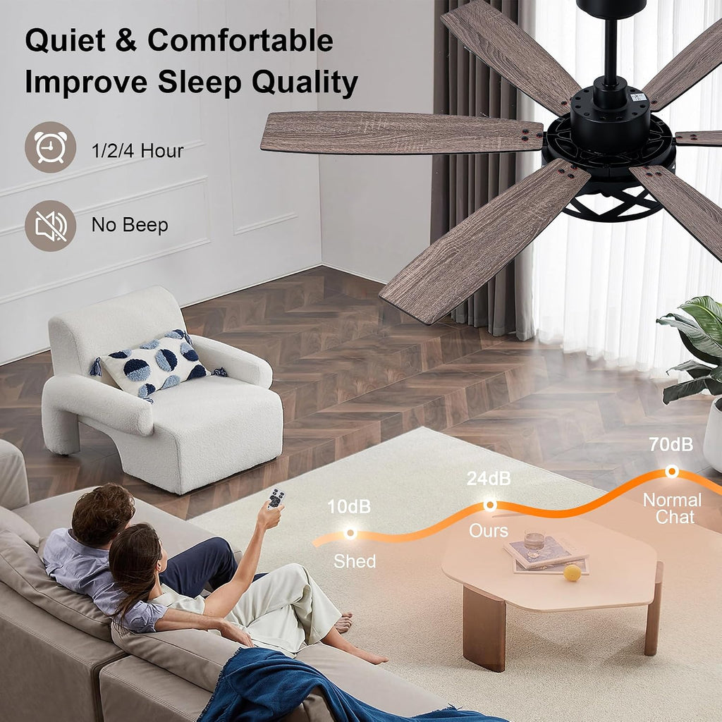 60' Farmhouse Ceiling Fan with Lights and Remote, Large Rustic Ceiling Fan Industrial Caged Fandelier Chandelier Light, Quiet DC Motor 6 Speed 6 Reversible Blades for Living Room Bedroom
