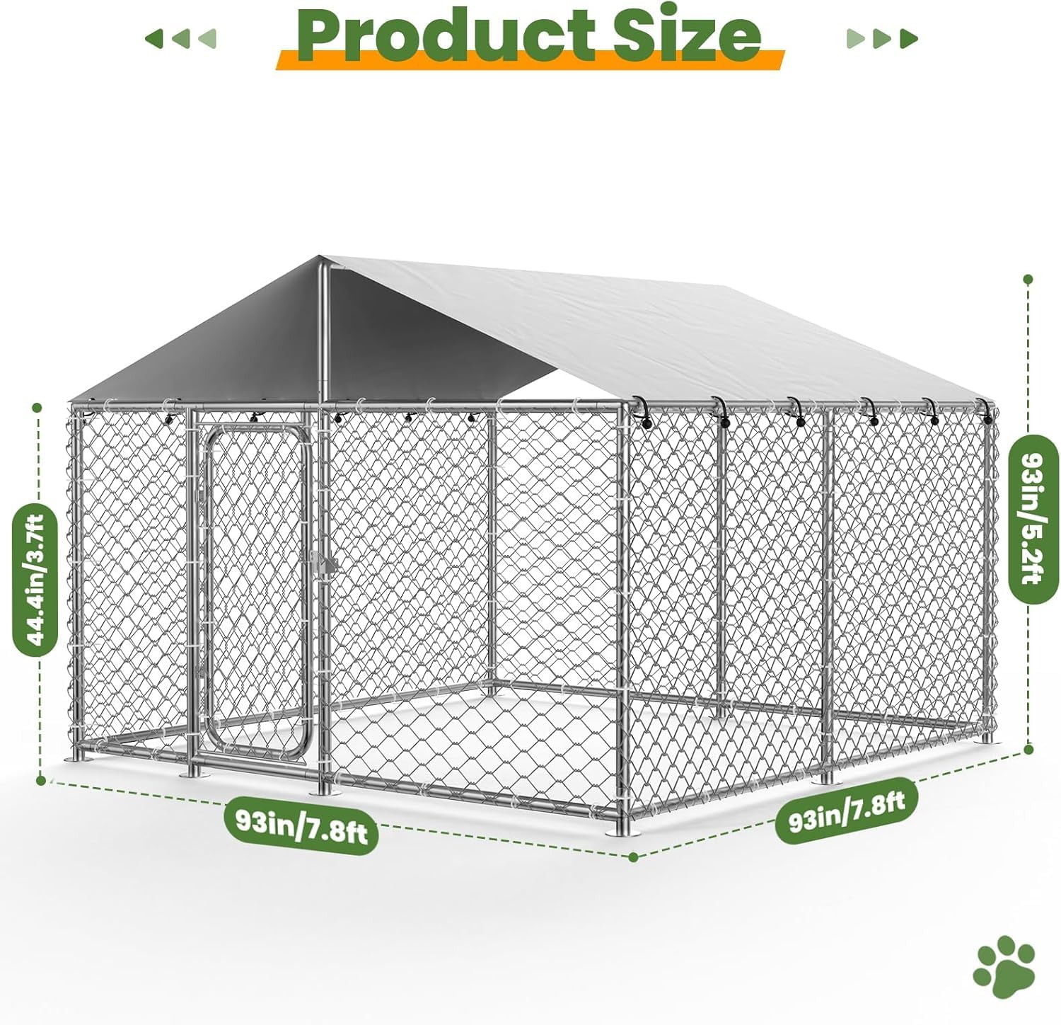 7.8x7.8 FT Heavy Duty Metal Dog Kennel with Waterproof Roof, Outdoor Dog Enclosure with Secure Lock & UV-Resistant Cover for Large Dogs (93x93x63 in)