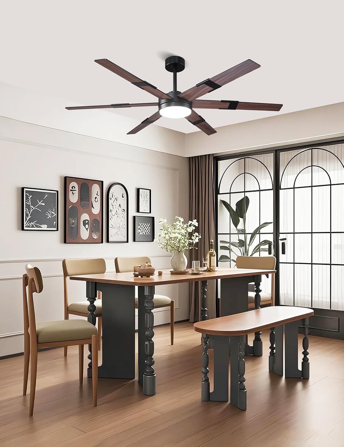 Smart Ceiling Fans with Lights and Remote & APP Control, 60 Inch Farmhouse Ceiling Fans for Living Room Bedroom, 6-Speed Reversible DC Motor, Dimmable LED Light, 3CCT, Ventilador de Techo con Luz