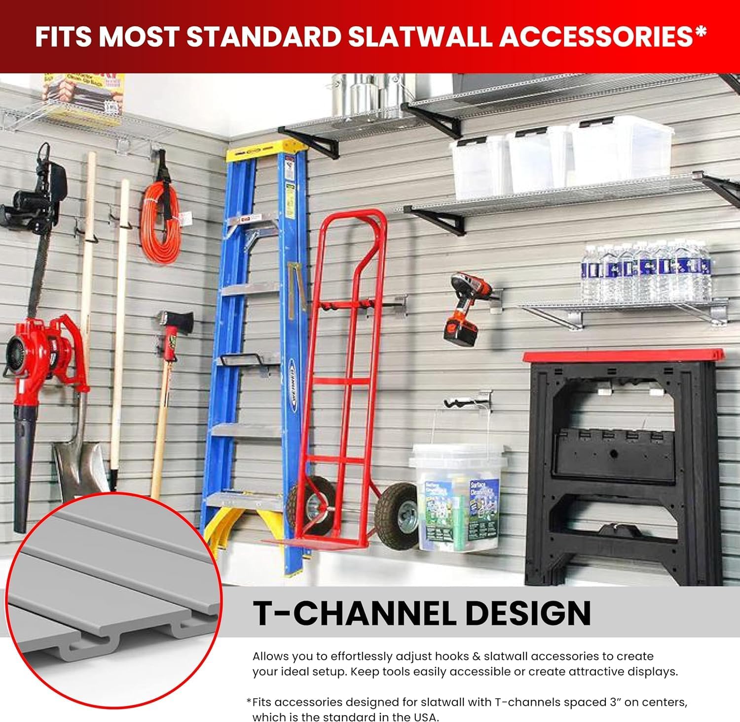 Heavy Duty 8x4 PVC Garage SlatWall Storage System (with Endcaps & Screws) - Modular Slat Wall Paneling for Garage Wall Organizer - Interlocking SlatWall Panels for Home & Commercial Use (White)
