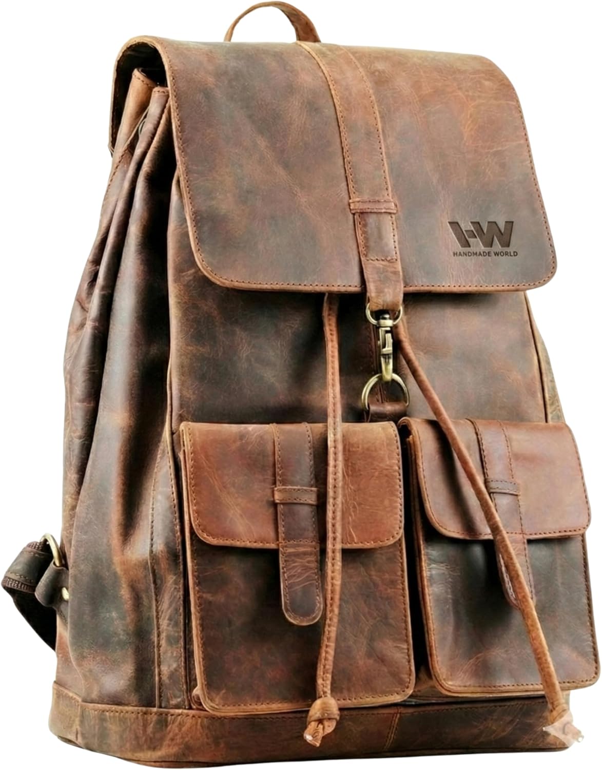 Handmade World Full Grain Buffalo Leather Backpack for Men Fit Upto 17 Inch Laptop Travel Business Rucksack Trailblaze Expedition Vintage Brown Carry On Work Bag Travel Knapsack