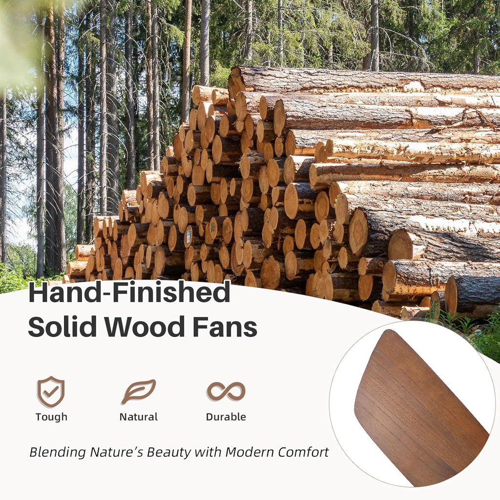 CACI Mall 52 Inch Solid Wood Ceiling Fan without Light, Flush Mount, 3 Blade, Low Profile, Modern, Outdoor/Indoor Ceiling Fans No Light for Bedroom/Farmhouse/Patio