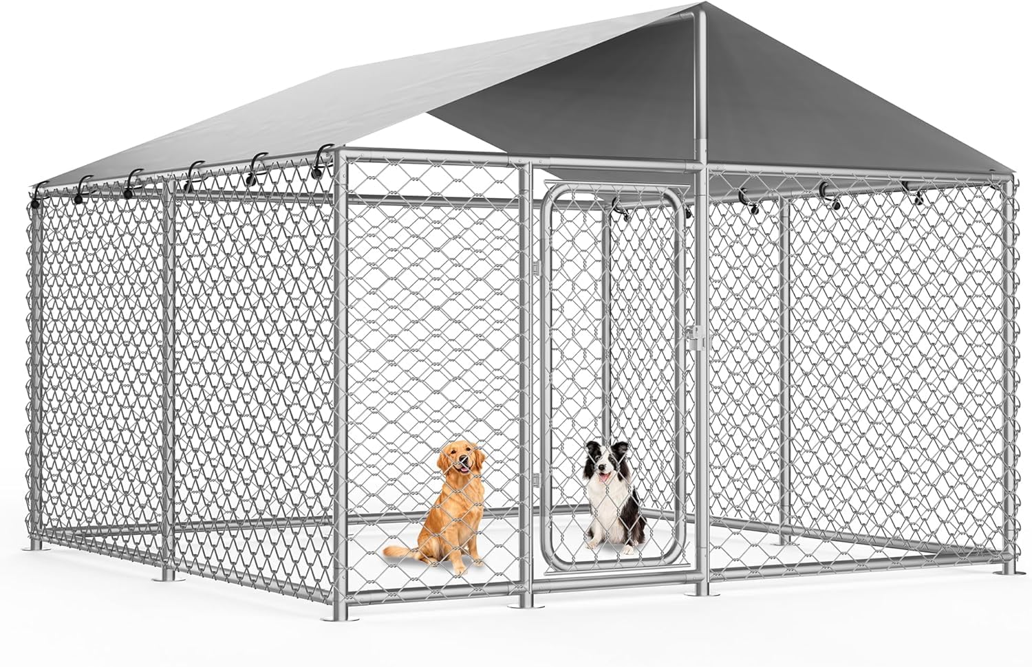 7.8x7.8 FT Heavy Duty Metal Dog Kennel with Waterproof Roof, Outdoor Dog Enclosure with Secure Lock & UV-Resistant Cover for Large Dogs (93x93x63 in)