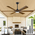60 Inch Outdoor Ceiling Fan with Light, Smart Modern Farmhouse Ceiling Fan, Remote/Alexa/APP Control, 6 Brown Wood Blade, Damp Rated for Patio Indoor Exterior Use, High CFM Quiet Reversible DC Motor