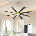 Industrial Ceiling Fan With Light,72 Inch Black & Gold Ceiling Fan With 8 Aluminium Metal Blades,Works with Voice Control,Ideal for Covered Outdoor Spaces,CF04BGB-72