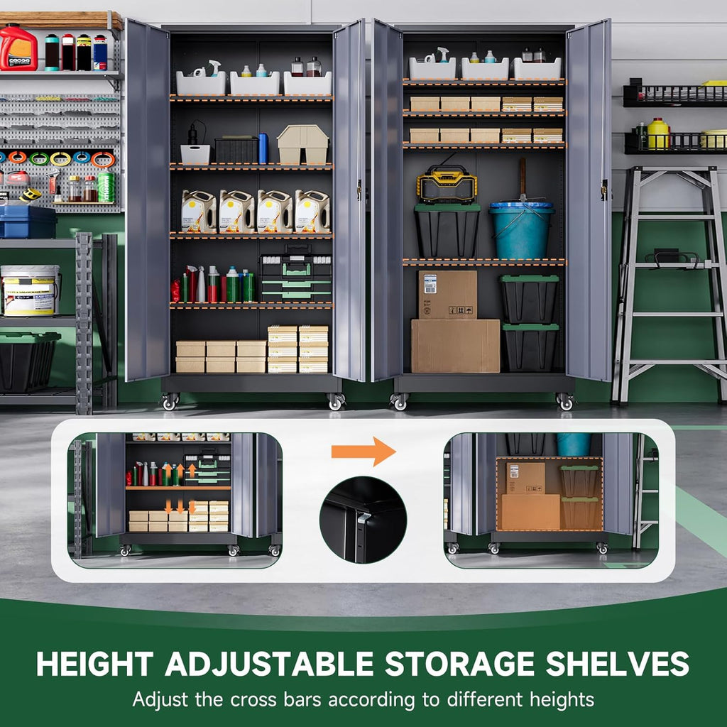 Letaya Metal Garage Storage Cabinets with Lock Door and Adjustable Shelves, Steel Tool Cabinets for Home,Office,Warehouse Organisieren (Black Grey, 75' H)