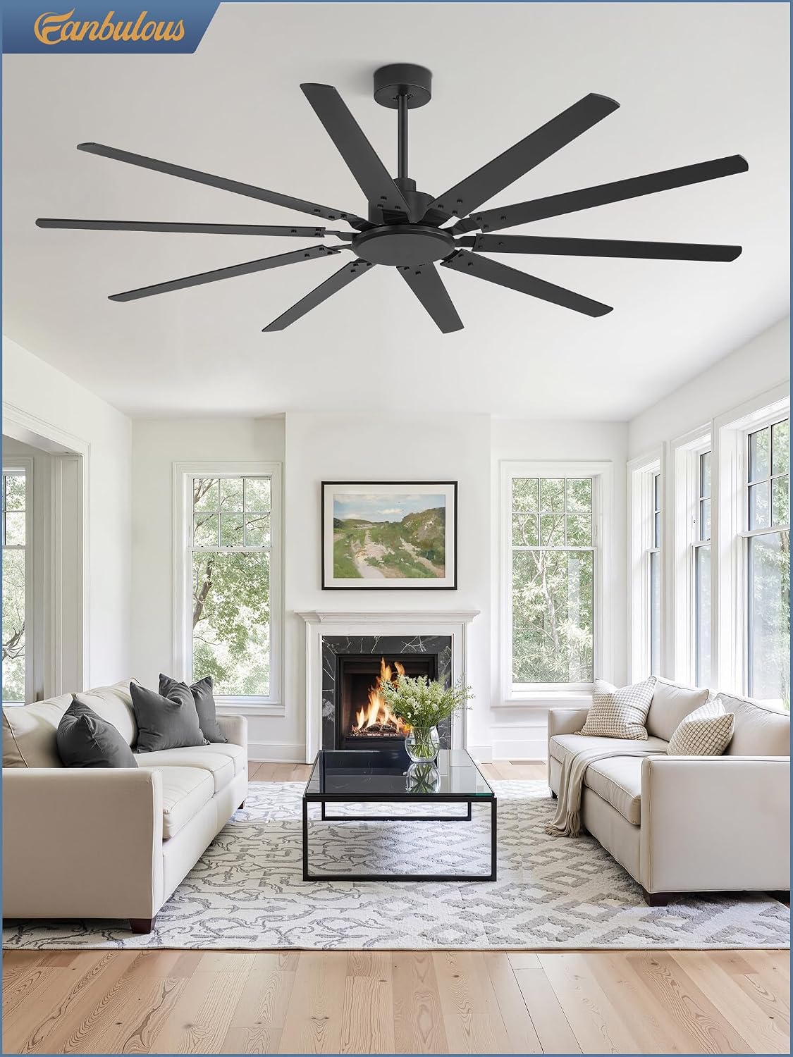 Fanbulous 72 Inch Large Ceiling Fan Without Light, Modern Indoor/Outdoor Ceiling Fans No Light with Remote,6-Speed Reversible Quiet DC Motor, 10 Blade for Bedroom,Living Room,Patio,Garage(Black)