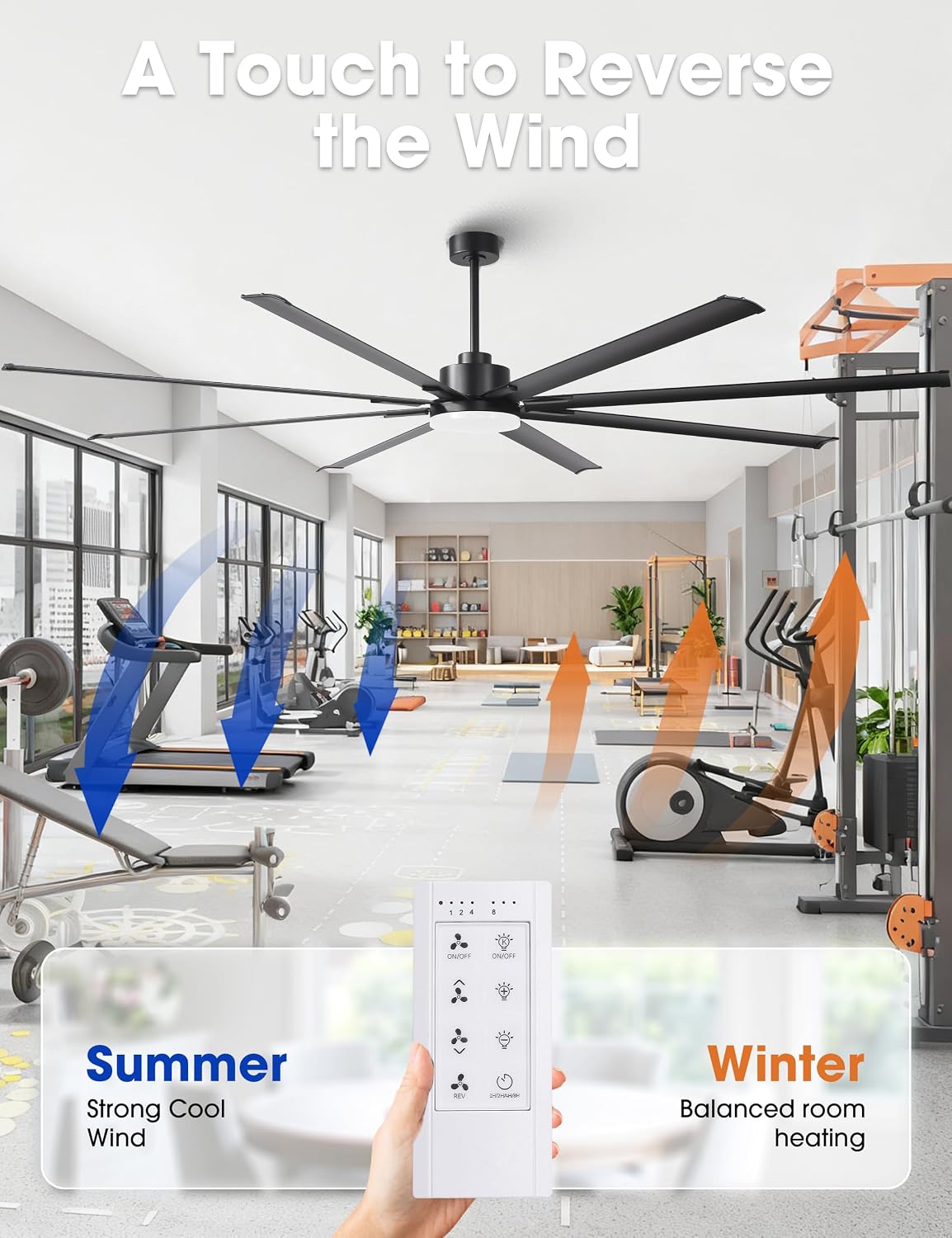 100 Inch Ceiling Fans with Lights and Remote, Black Large Ceiling Fan with Dimmable LED & 3CCT, Reversible DC Motor, Outdoor Ceiling Fans for Patios Shop Garage Living Room Commercial Spaces