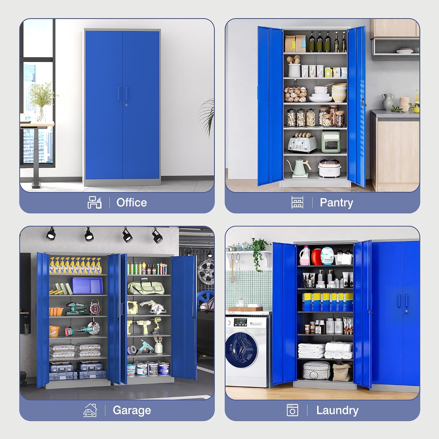 Metal Garage Storage Cabinet,Steel Storage Cabinet with Doors and Adjustbale Shelves,Lockable Tool Cabinet for Garage,Basement,Home Office,School