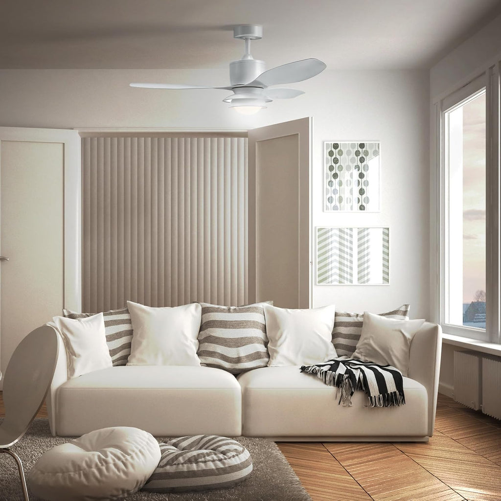 Globe Electric Oswald 48 in. Smart Ceiling Fan with LED Light, Energy Saving, Reversible Airflow, Remote Control, Whisper Quiet DC Motor, 6 Speeds, White