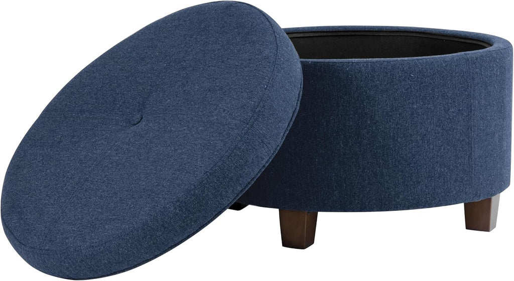HomePop 24' Large Round Storage Ottoman - Blue Woven Fabric