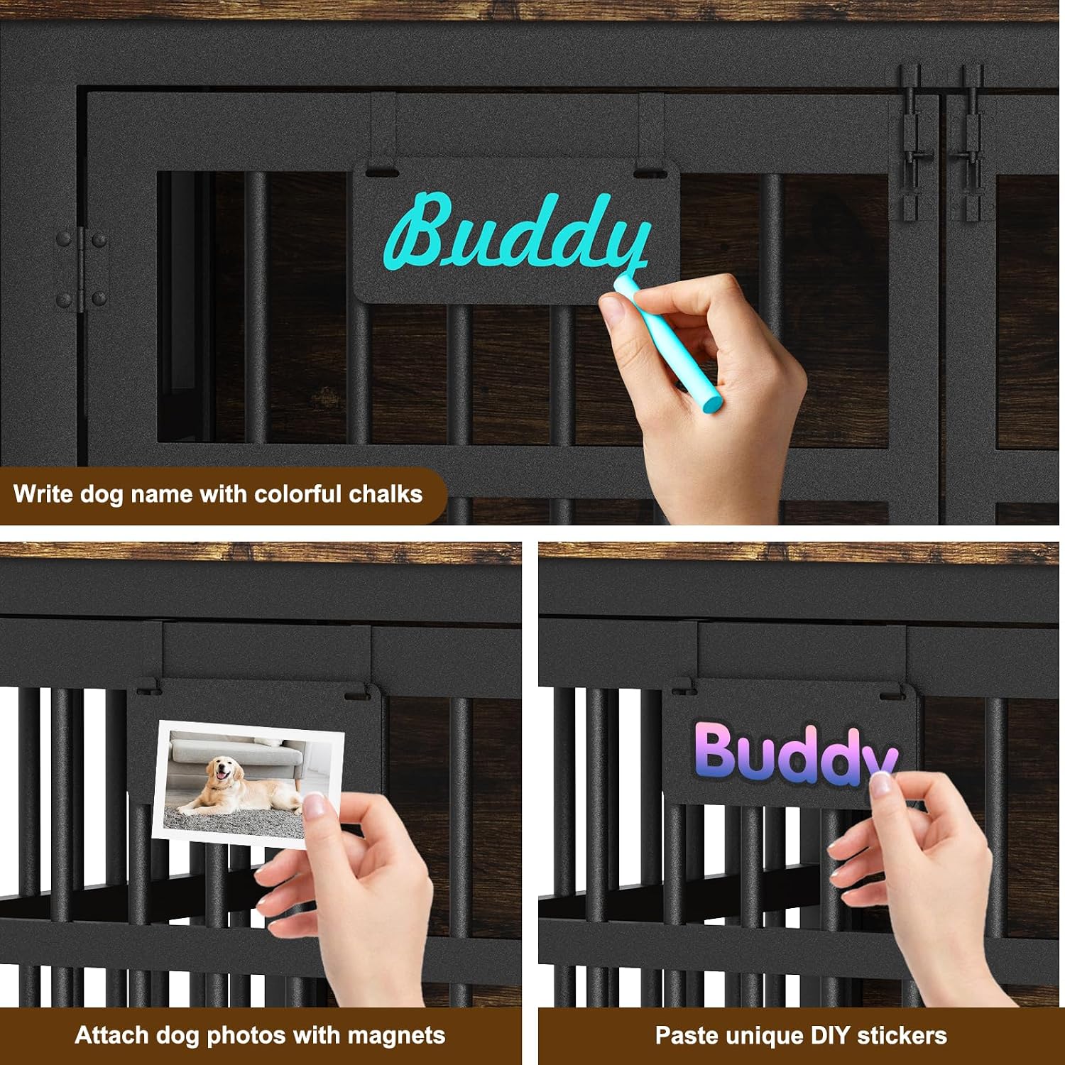 EasyCom 42'/41'/33' Dog Crate Furniture with Name Tag, XL Heavy Duty Dog Kennel Indoor for Large and Medium Dogs, Double-Doors Sturdy Dog Cage for Anxiety Dog, Decorate House as TV Stand