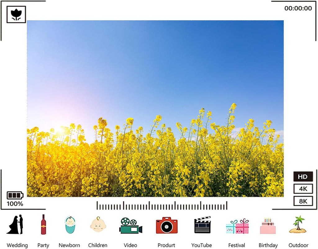 Trykid 20x10ft Golden Sunlight Yellow Flowers Backdrop Clear Sky Bright Floral Field Photography Background Nature Theme Tapestry Party Decoration Photo Studio Prop Fabric