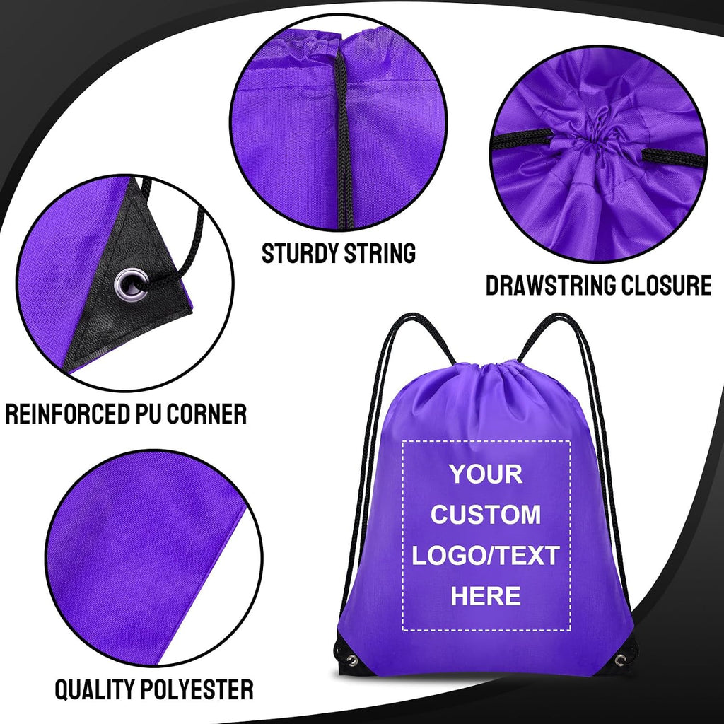 Grneric Custom Drawstring Bags Bulk 10/20/50/100/200 Pack, Promotional Items With Your Logo Personalized String Backpack for Gym, Sport, Travel, Purple