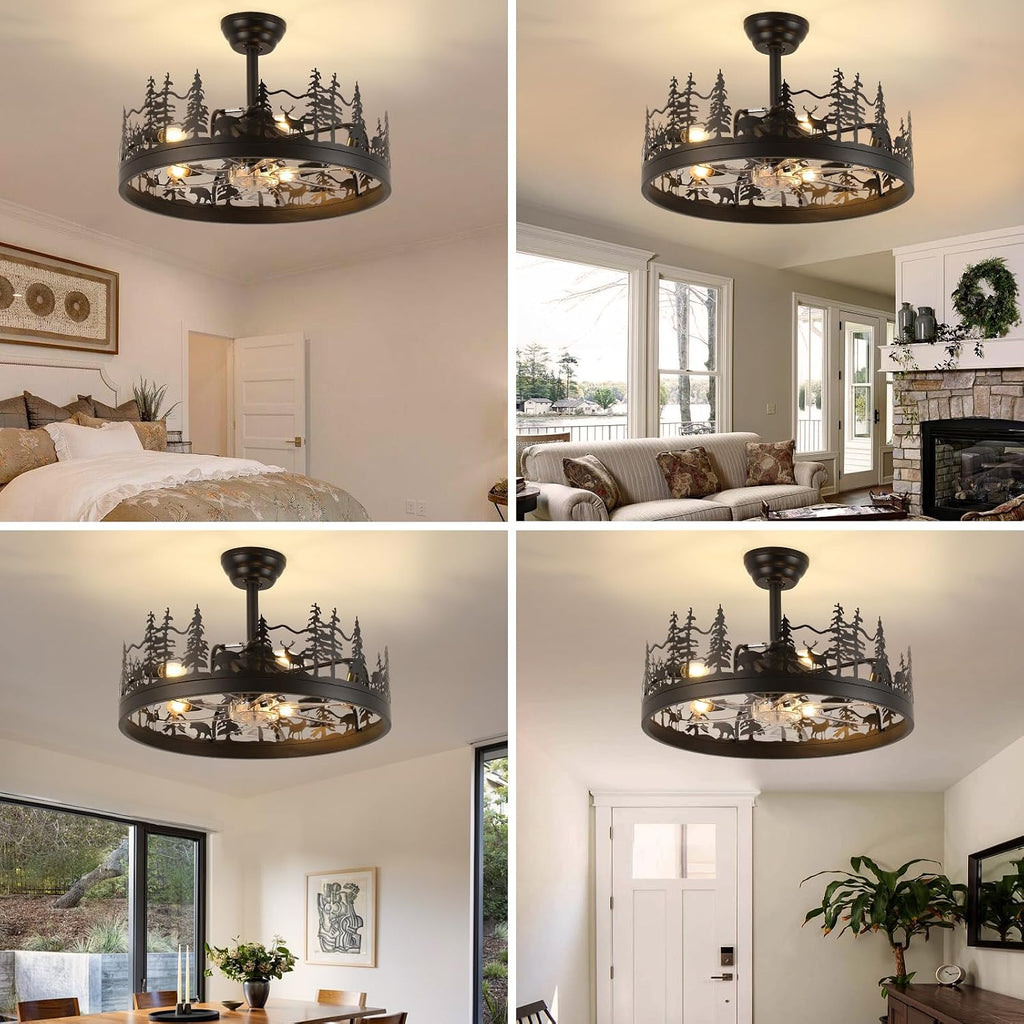 Rustic Ceiling Fans with Lights, 23' Deer Antler Ceiling Fan with Light, Adjustable Height, Rustic Farmhouse Ceiling Fans for Living Room, Bedroom, Hallway, Entryway Lighting