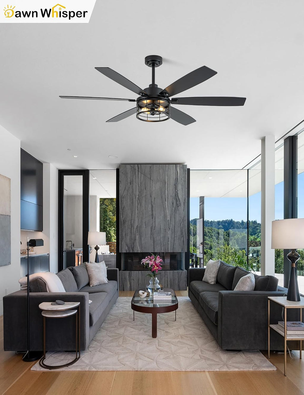 60 Inch Farmhouse Ceiling Fans with Lights Black Caged Rustic Industrial Chandelier Fans for Living Room Bedroom Quiet Reversible DC Motor 6 Speeds 6 Modern-Farmhouse Styles Dual-Finish Blade