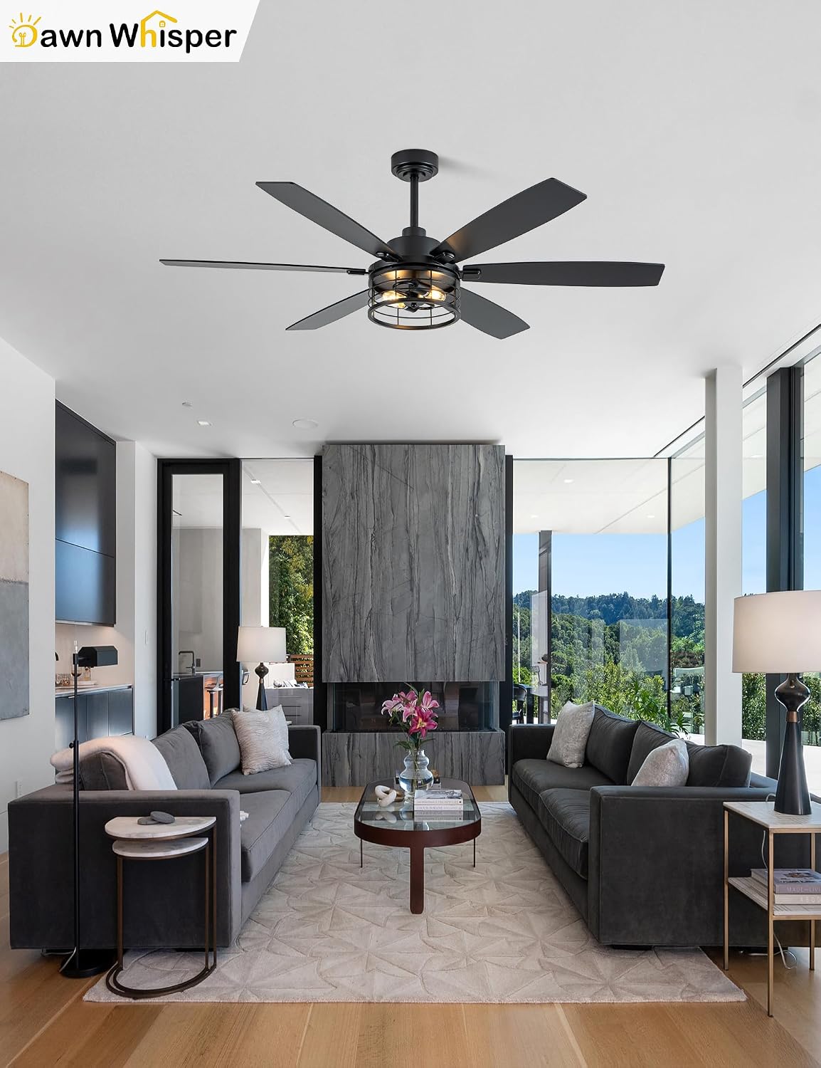 60 Inch Farmhouse Ceiling Fans with Lights Black Caged Rustic Industrial Chandelier Fans for Living Room Bedroom Quiet Reversible DC Motor 6 Speeds 6 Modern-Farmhouse Styles Dual-Finish Blade