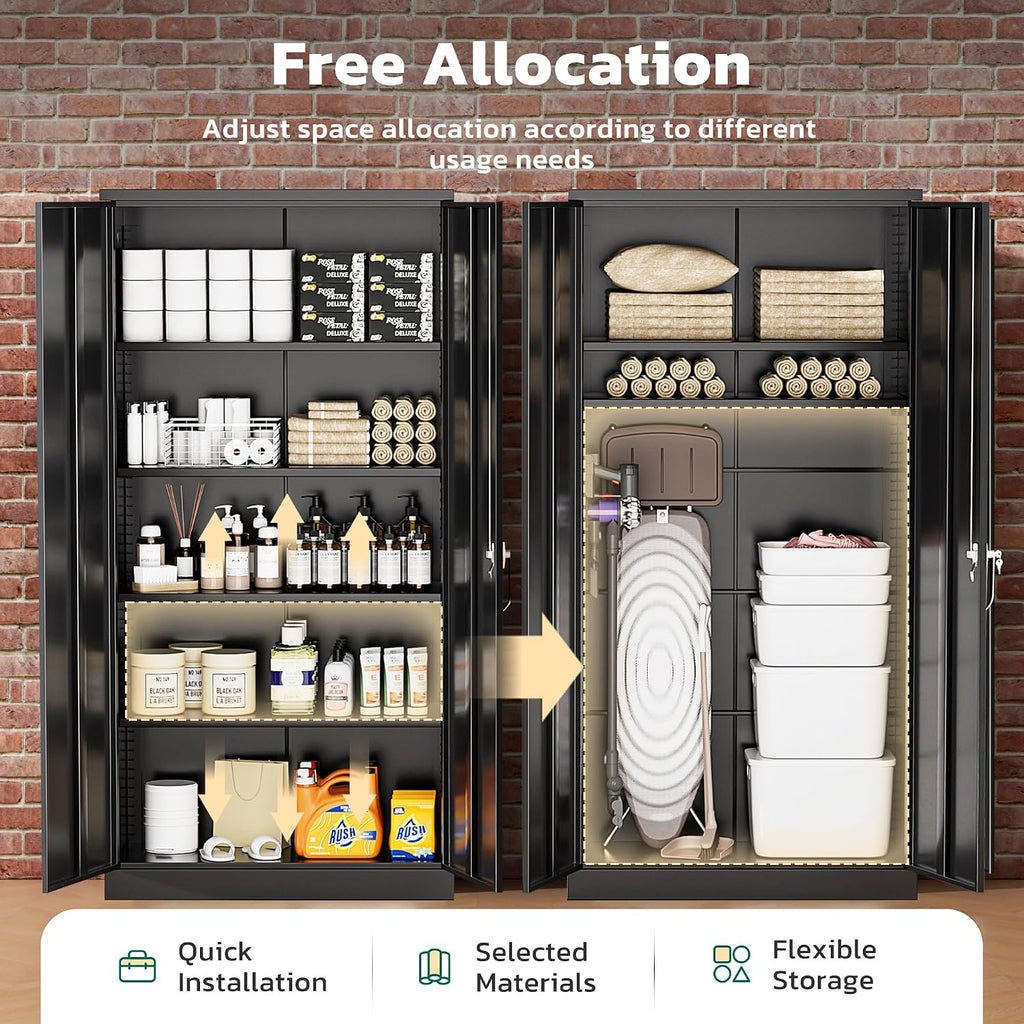Greenvelly 72' H Metal Storage Cabinet, 36' W x 18' D Black Metal Cabinet with 2 Doors and 4 Adjustable Shelves,Locking Cabinets for Office, Home, Garage, School
