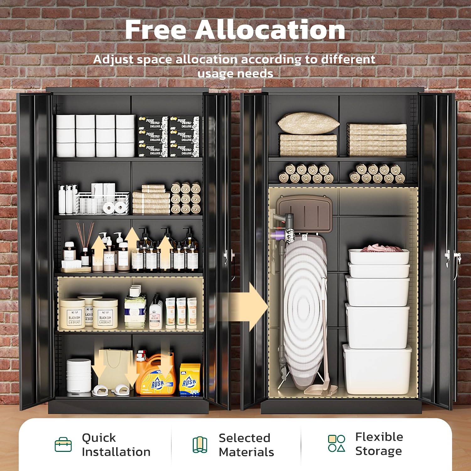 Greenvelly 72' H Metal Storage Cabinet, 36' W x 18' D Black Metal Cabinet with 2 Doors and 4 Adjustable Shelves,Locking Cabinets for Office, Home, Garage, School