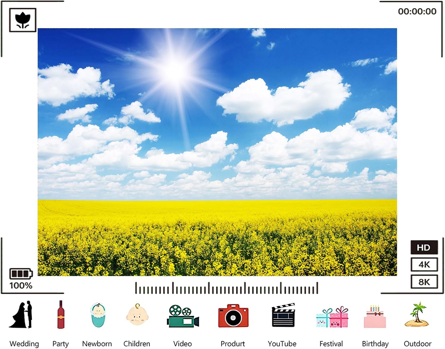 Trykid 20x10ft Bright Yellow Rapeseed Backdrop Clear Blue Sky Fluffy Clouds Sun Drenched Countryside Spring Scenery Photography Background Tapestry Party Decoration Photo Studio Prop Fabric