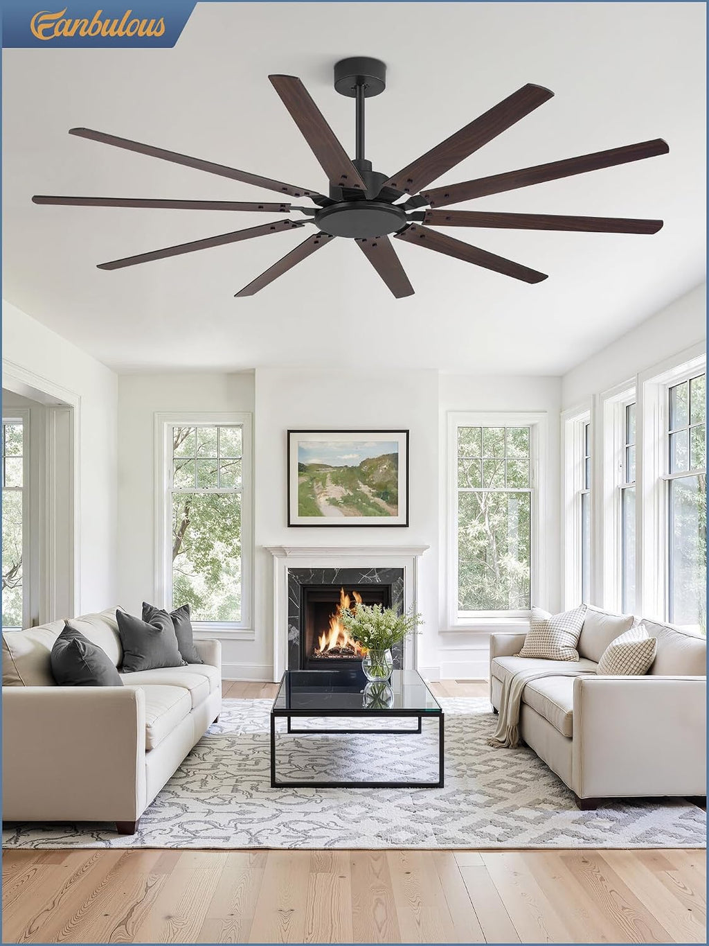 Fanbulous 72 Inch Large Ceiling Fan Without Light, Modern Indoor/Outdoor Ceiling Fans No Light with Remote,6-Speed Reversible Quiet DC Motor, 10 Blade for Bedroom,Living Room,Patio,Garage(Black)