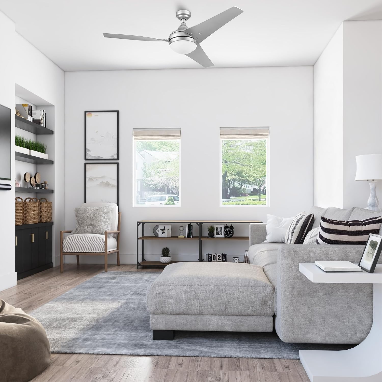 Honeywell Ceiling Fans Neyo, 52 Inch Contemporary Indoor LED Ceiling Fan with Light, Remote Control, Modern High Performance Blades, Reversible Motor Model- 51802-01 (Silver)