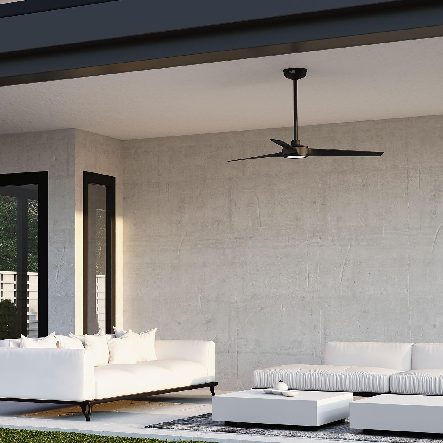 Hunter 52' ZenTech Outdoor Smart Ceiling Fan, LED Light, Remote, Black | ENERGY STAR certified with Apple, Google, Alexa support and covered outdoor use for bedrooms, living rooms, or patios.