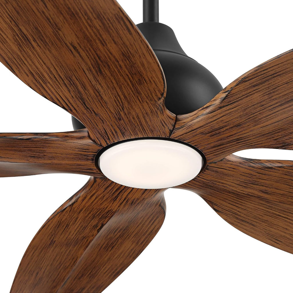 Casa Vieja 60' Lotus Bay Modern Coastal Indoor Outdoor Ceiling Fan 5 Blade LED Light Remote Control Matte Black Finish Brown Walnut Finish Blades Bedroom Patio Living Room Damp Rated Decorative