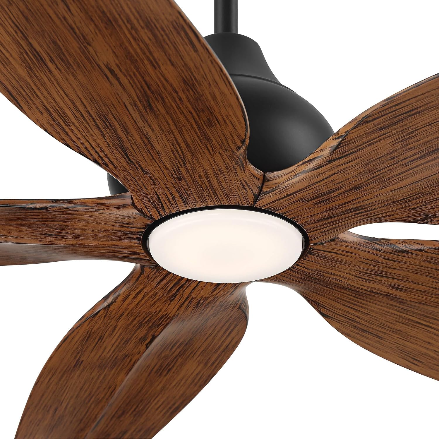Casa Vieja 60' Lotus Bay Modern Coastal Indoor Outdoor Ceiling Fan 5 Blade LED Light Remote Control Matte Black Finish Brown Walnut Finish Blades Bedroom Patio Living Room Damp Rated Decorative
