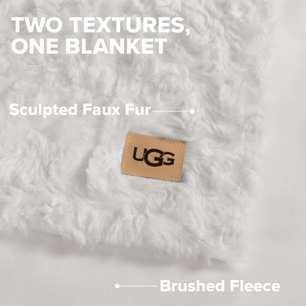 UGG Adalee Faux Fur King Blanket, Double-Sided Fluffy Blanket, Cozy Oversized Throw for Couch, Washable Bedding for California King Bed, Luxury Home Decor, 110' x 90', Natural White