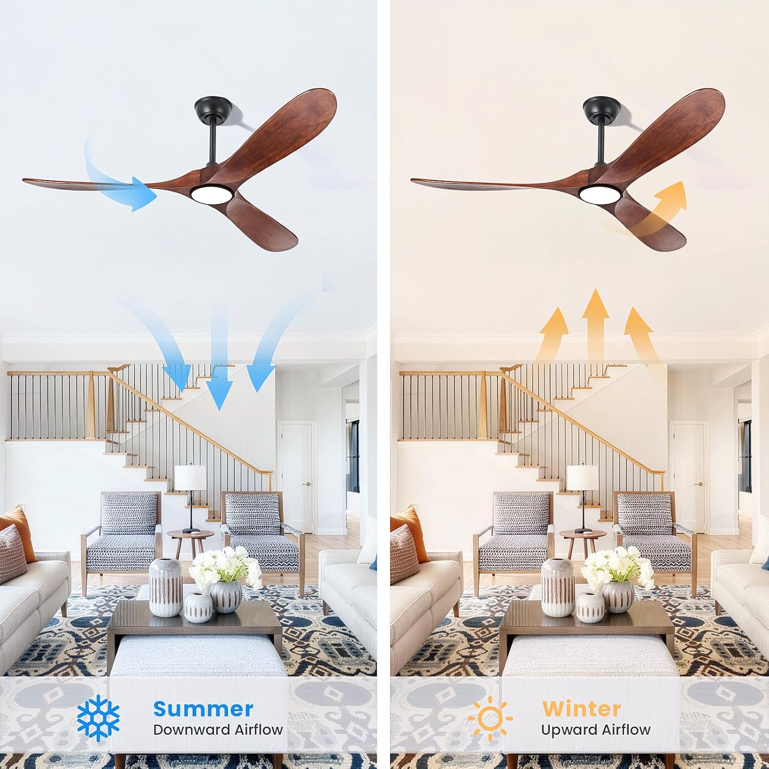 heimo 60 Inch Outdoor Ceiling Fan with Light and Remote, Wood Ceiling Fans with Lights Dimmable for Bedroom Living Dining Room Patios Garage Gazebo Farmhouse Big Dc Reversible Indoor Fan(Walnut)