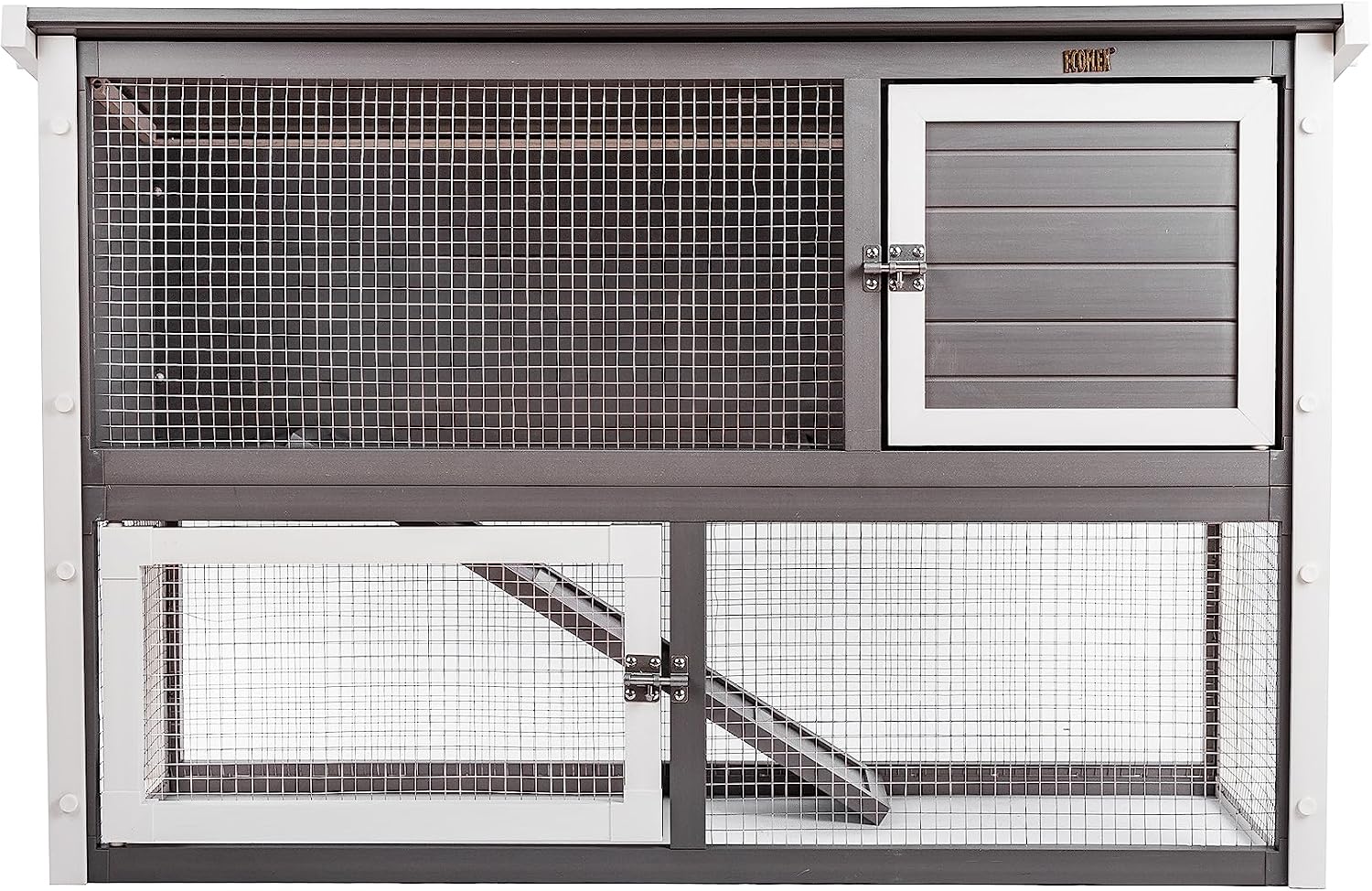New Age Pet ECOFLEX Columbia Rabbit Hutch - Grey, Dual-Level with Denning Space, Easy Assembly, Moisture & Odor Resistant