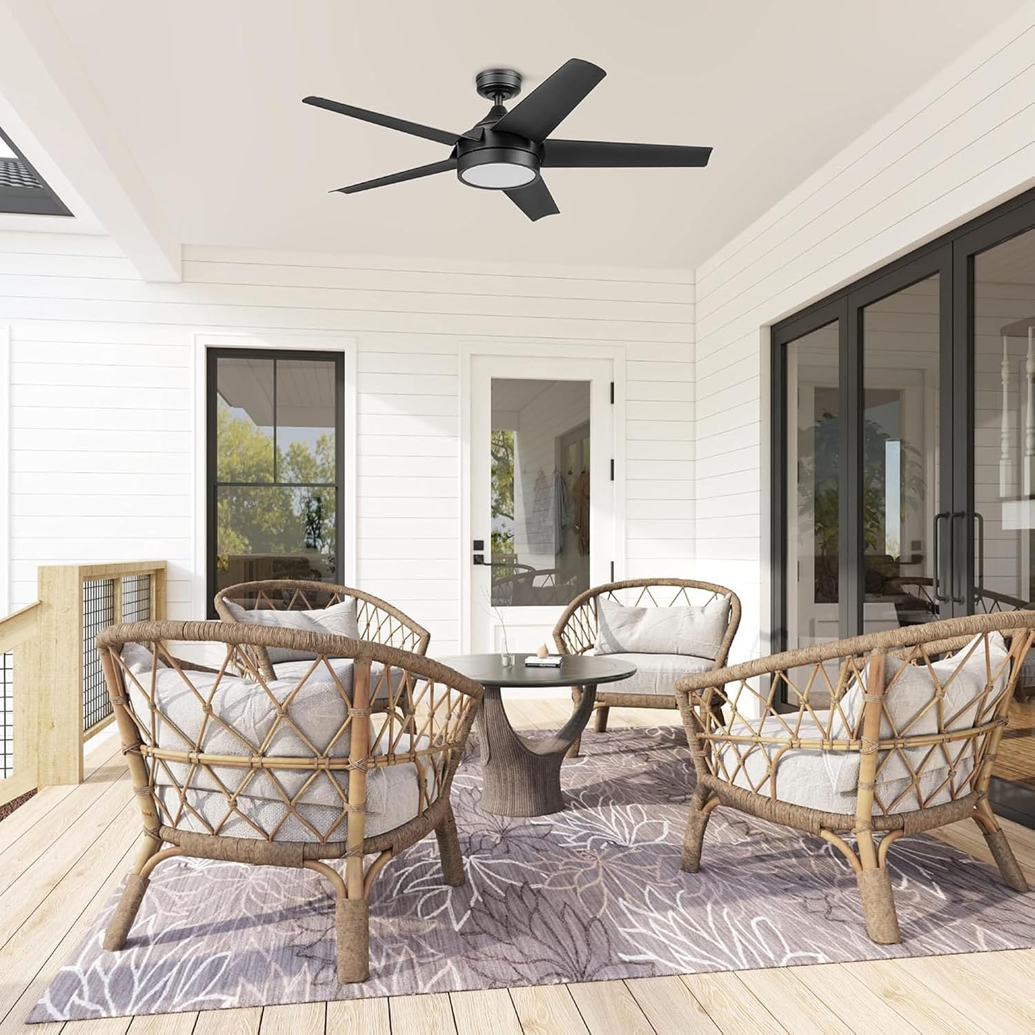 Honeywell Byard 52 Inch Indoor and Outdoor Ceiling Fan with Color Changing LED Light and Remote Control, 5 Blades, Matte Black
