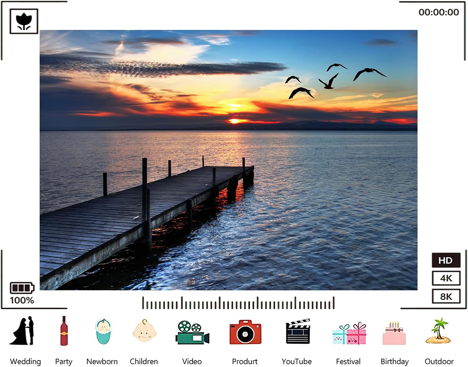 Trykid 20x10ft Sunset Wooden Pier Backdrop Lake Seagull Flying Photography Background Serene Coastal Landscape Party Decoration Tapestry Photo Booth Prop Fabric
